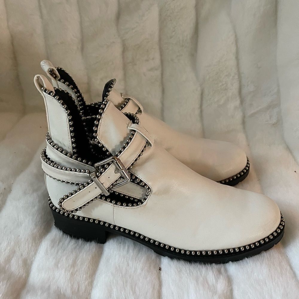 Sergio Todzi GF0707 white studded ankle boots with adjustable buckle str…